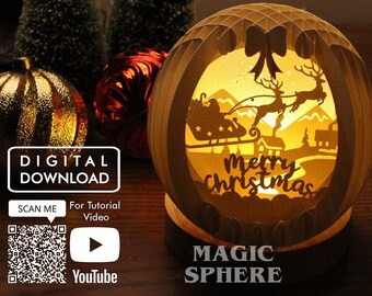 3D-kerstkaart - pop-up bol Papercraft-sjabloon, Xmas Light Decor SVG, Papercut SVG, pop-up kerstkaartsjabloon, DIY kerstcadeau