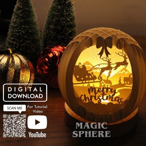 Carte de Noël 3D - Popup Sphere Papercraft Template, Noël Light Decor SVG, Papercut SVG, Modèle de carte de Noël Popup, Cadeau de Noël DIY