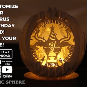 Personalisierte Stier Geburtstag Popup Kugel Vorlage, 3D Sternzeichen Light Box SVG, Shadow Box, Popup Kugel SVG, Popup Karte, Papercraft svg