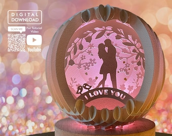 Ik hou van je kaartsjabloon, 3D-verjaardag pop-up kaart, Valentines pop-up bol SVG, Png pdf-bestand, pop-up kaartsjabloon, Papercraft lantaarn