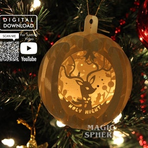 3D Reindeer Wreath Christmas Ornament Papercraft Template, Papercut SVG, Popup Christmas Card template, Popup Sphere SVG Template