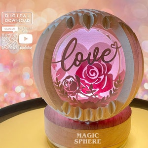 3D Rose Gift Card Template for Valentine's Day, Popup Sphere Papercraft SVG, Png pdf file, Popup Paper Card Template, Light Decor, DIY Gift