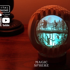 SVG, PDF, PNG Stranger Things 3D Popup Sphere szablon, szablon wycinanki, Light Box, Shadow Box, prezent na Halloween, prezent 3D Stranger Things