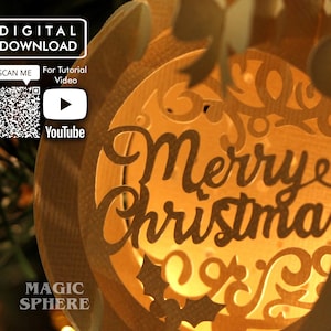 Modello Papercraft ornamento di Natale 3D, ornamento di Natale SVG, Papercut SVG, modello di cartolina di Natale popup, modello SVG sfera popup