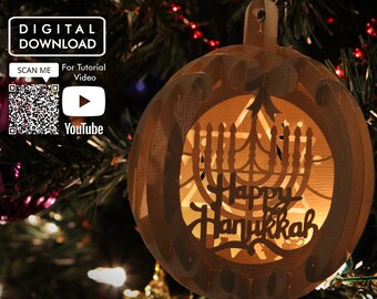 3D Gelukkige Chanoeka Ornament Papercraft Sjabloon, Boom Ornament SVG, Papercut SVG, Popup Chanoeka Kaartsjabloon, DIY Chanoeka Cadeau