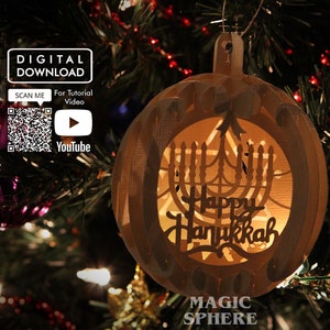 3D Happy Hanukkah ornement Papercraft modèle, arbre ornement SVG, Papercut SVG, modèle de carte Popup Hanukkah, bricolage Hanukkah cadeau