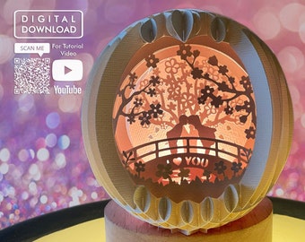 1 Korintiërs Boom van Liefde 3D Gift Card, Popup Sphere Papercraft Template, SVG, Png pdf-bestand, Popup Paper Card Template, Licht Decor