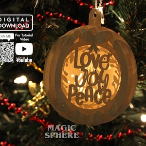 3D Love Joy Peace Christmas Ornament Papercraft Template, Papercut SVG, Popup Christmas Card template, Christmas Card svg, Popup DIY Craft