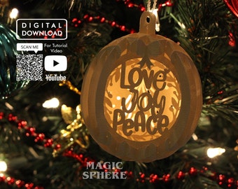 3D liefde vreugde vrede kerst ornament papercraft sjabloon, papercut SVG, pop-up kerstkaart sjabloon, kerstkaart SVG, pop-up DIY Craft
