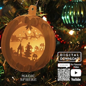 3D Noël Popup sphère Papercraft modèle, Noël ornement SVG, Papercut SVG, modèle de carte de Noël Popup, bricolage cadeau de Noël