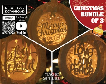 3D Seasons 'Groeten Kerst Ornament, Papercraft Template Bundel, Pop-up Papier ambacht, Kerst sjabloon, SVG PNG Cricut Silhouet Siser