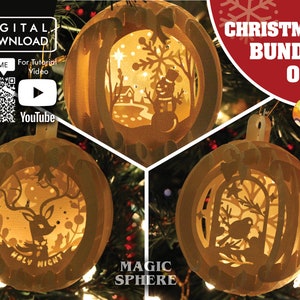 3D Winter Scene Christmas Ornament Papercraft Template Bundle, Popup Paper craft, Christmas template, SVG PNG for Cricut Silhouette Siser