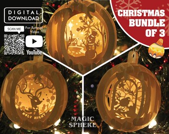 3D Winter Scene Christmas Ornament Papercraft Template Bundel, Pop-up Papier ambacht, Kerstmis sjabloon, SVG PNG voor Cricut Silhouet Siser