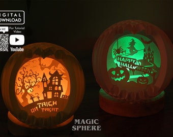 SVG Halloween Popup Sphere Template Bundel, 3D Papercraft, Popup Card, Nachtlampje, Lichtbak, Schaduwdoos, Halloween Cadeau, Cricut SVG-bestand