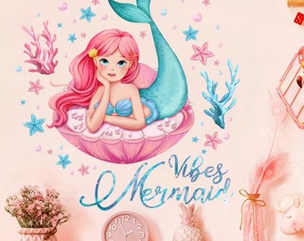 1pc, Cute Mermaid Wall Sticker, Peel And Stick Removable Wall Decals, Lovely Wall Decorations, Wall Art Decor Nursery/ Bedroom/Living