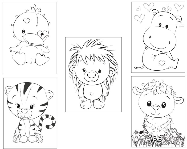 printable coloring pages cute animals etsy uk