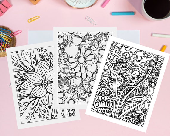 Printable Floral Coloring Pages Beautiful Flowers - Etsy
