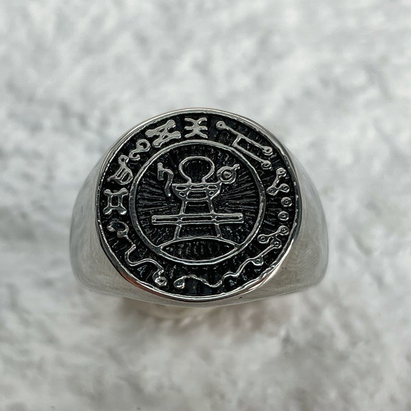 Vintage Solomon King seal ring, the mysterious Solomon magic character ring, Solomon's ring of stainless steel protection,Gift for him