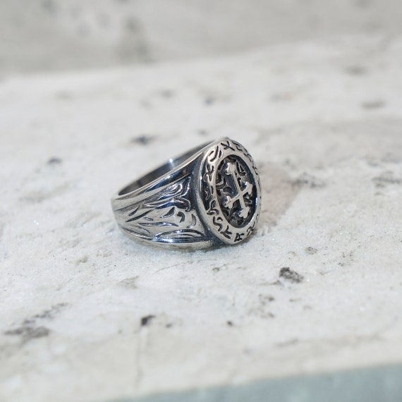 Christian Cross Ring for Men Stainless Steel Engraved Etsy