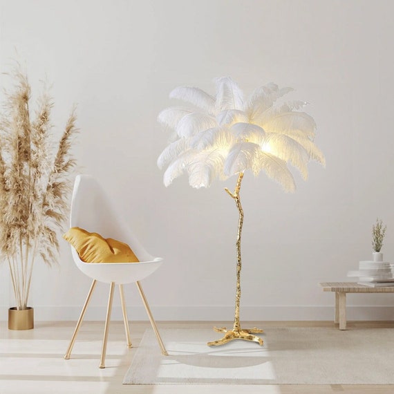 Ostrich Feather Brass Floor Lamp  Feather lamp, Lamps living room,  Standing lamp bedroom