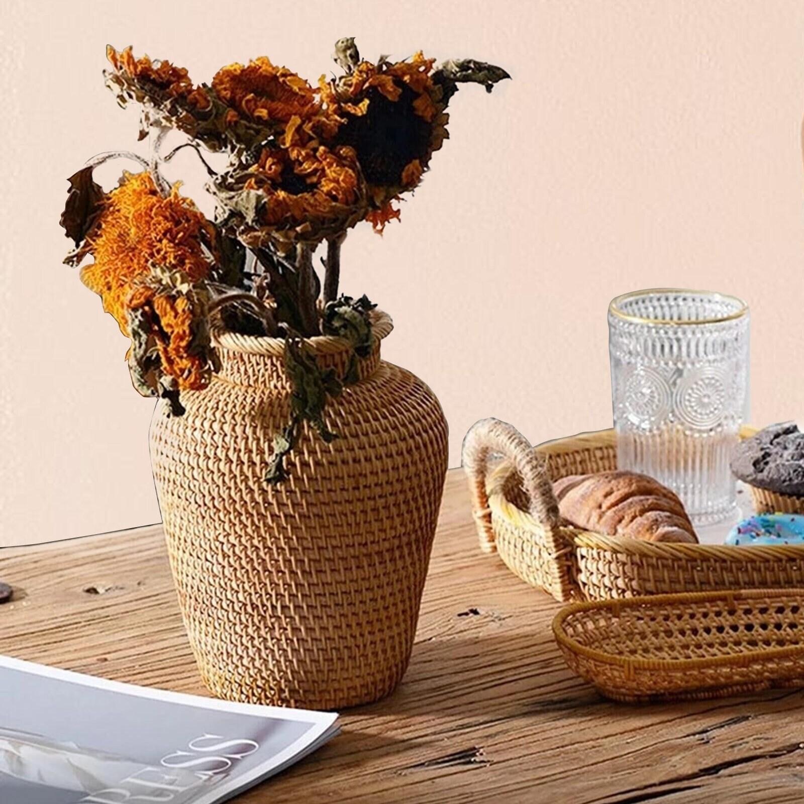 Handmade Rattan Flower Vase Table Flower Pot Woven Planter Etsy