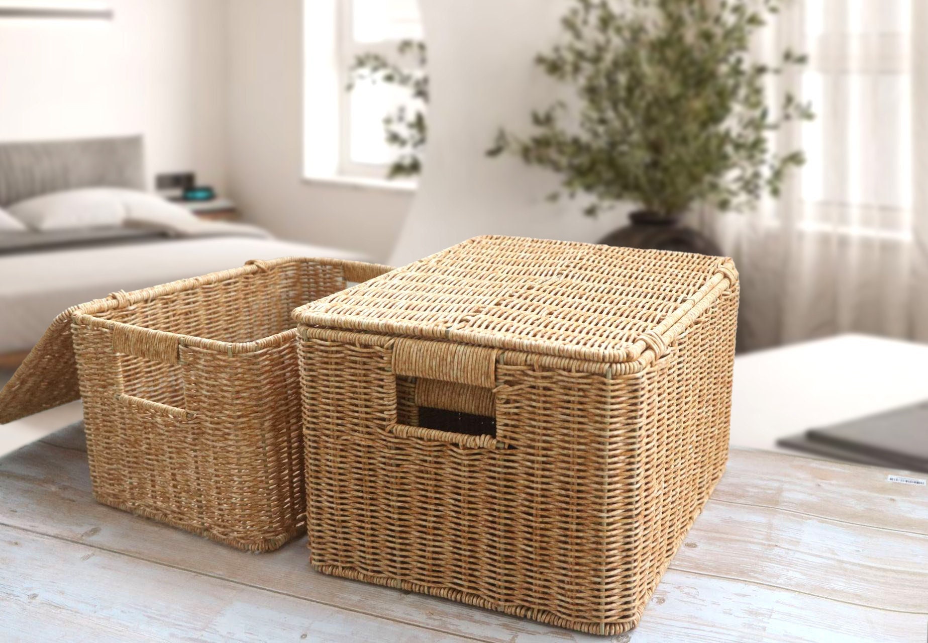 Wicker Rectangular Storage Basket with Lid, Extra Large Storage Basket –  Paintingforhome