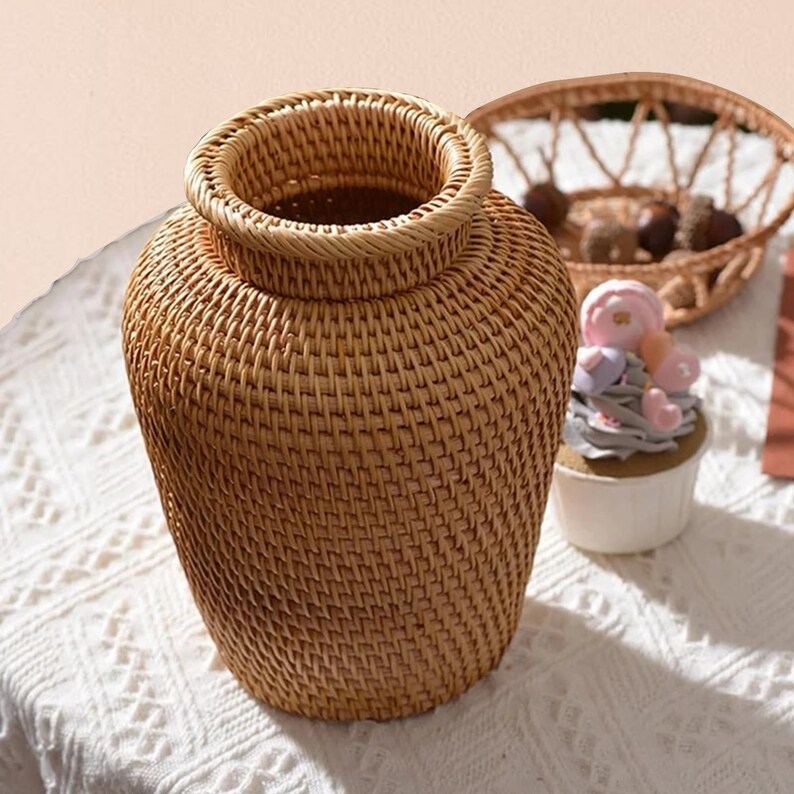 Handmade Rattan Flower Vase Table Flower Pot Woven Planter Etsy