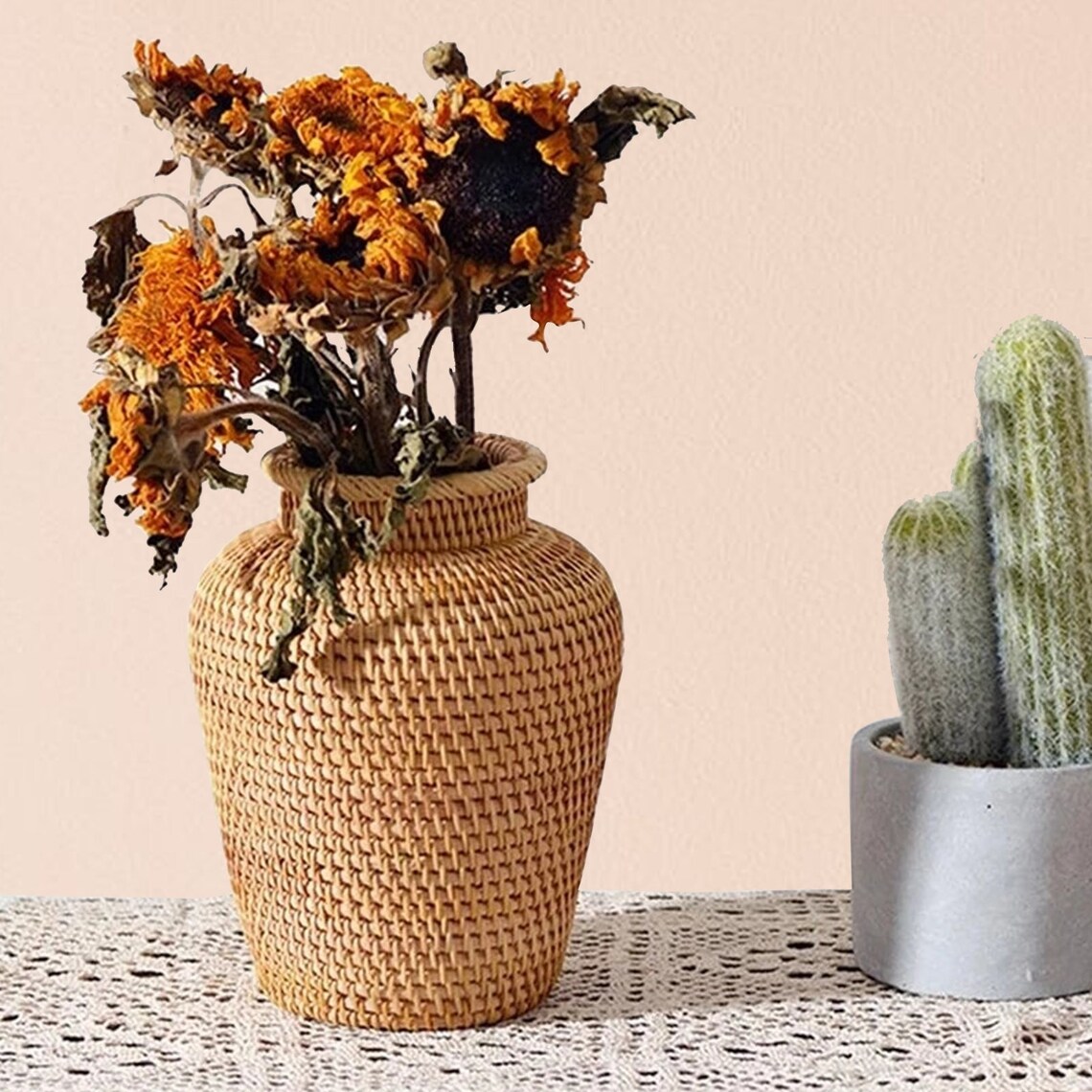 Handmade Rattan Flower Vase Table Flower Pot Woven Planter Etsy