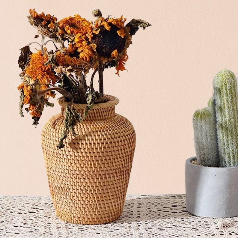 Handmade Rattan Flower Vase Table Flower Pot Woven Planter Etsy