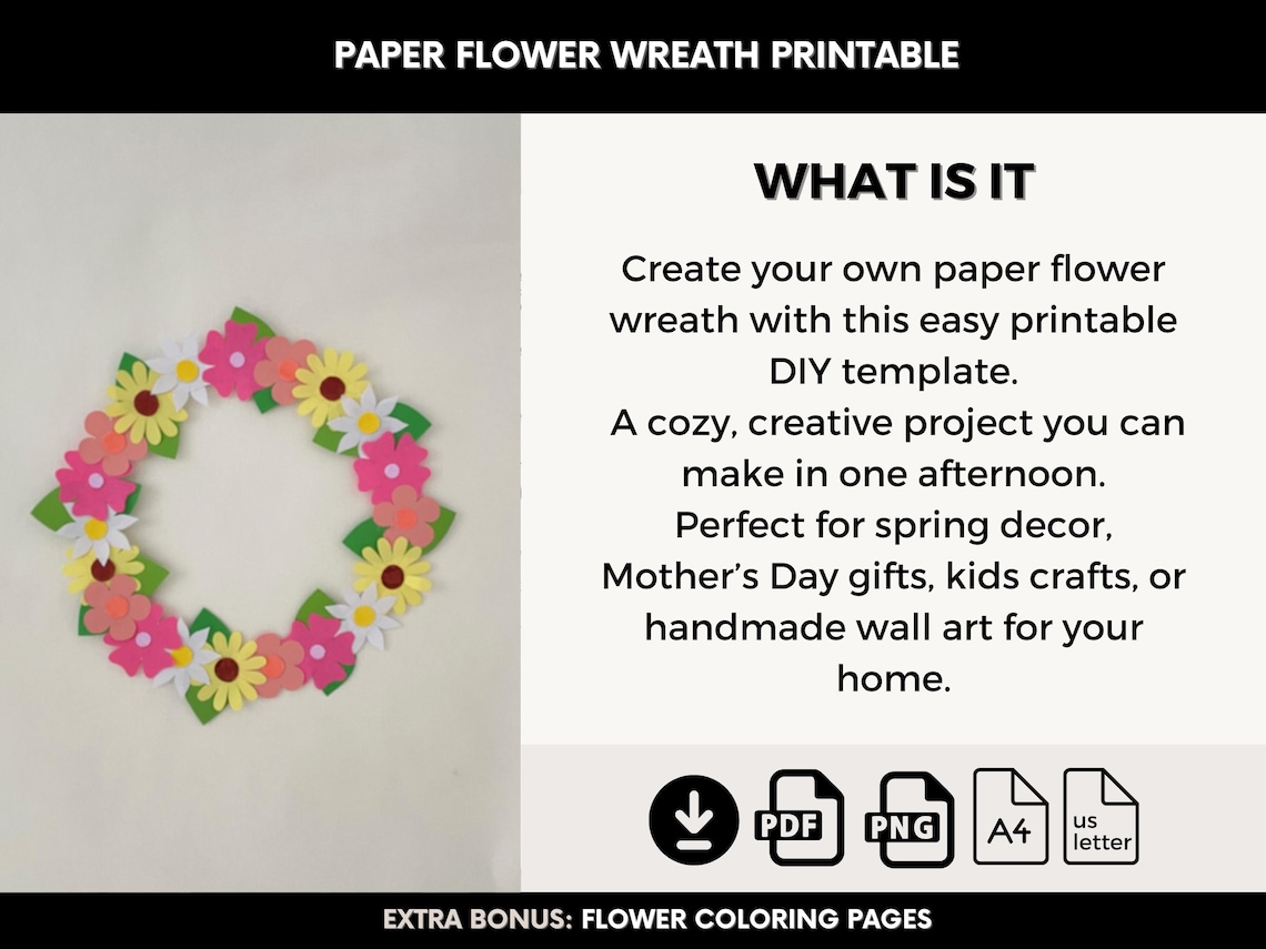 Spring Paper Wreath Tutorial Paper Flower Wreath Printable | Spring Paper Wreath Kit DIY | Kids ...