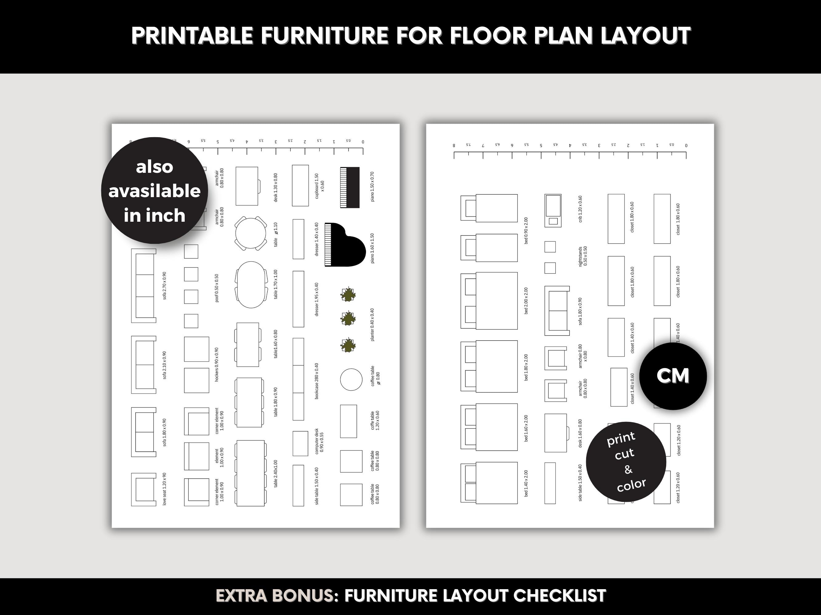Printable Furniture Template for DIY Floorplan Design, Template Scale ...