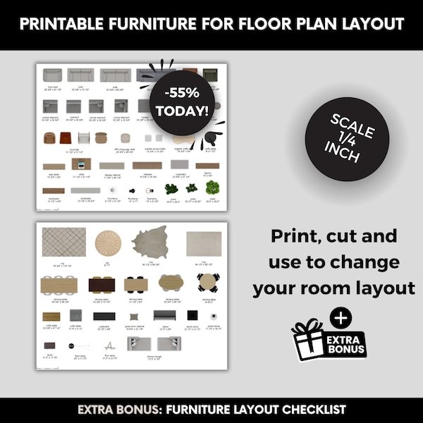 Printable Scale Furniture Cutouts For Living Room Floorplan, Living Room Design Kit, living room Furniture Arrangement Printable, Space Plan
