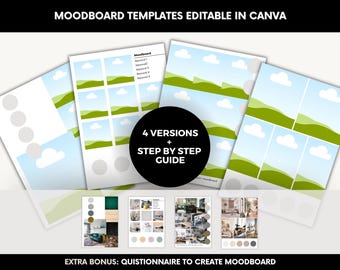 Plantilla de Moodboard de Interiores para Canva / Kit de Moodboard Editable, Inspiración de Diseño Estético, Plantilla de Estilismo de Interiores, Tablero de Visión