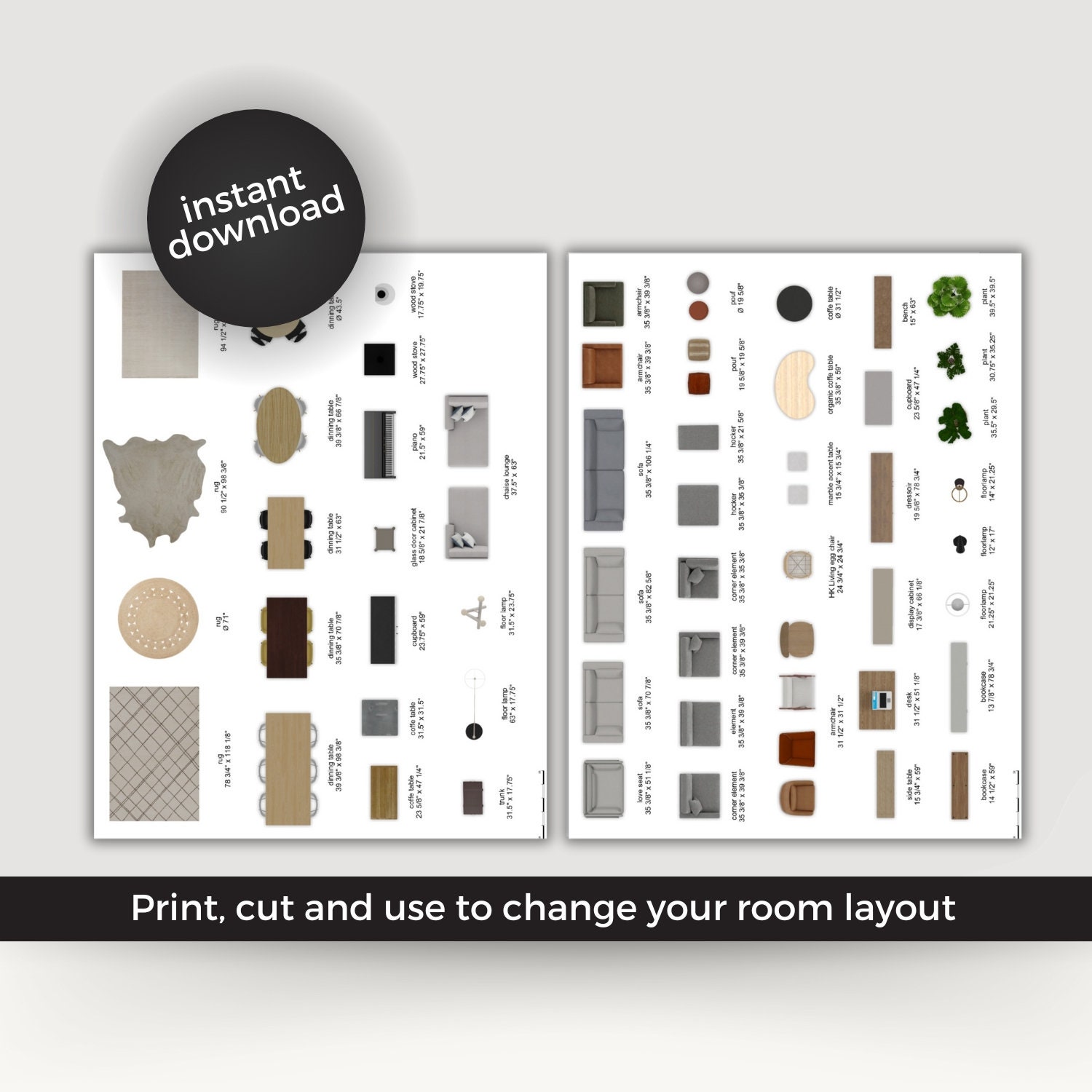Printable Scale Furniture Cutouts for Living Room Floorplan, Living Printable Scale Furniture Cutouts for Living Room Floorplan, Living