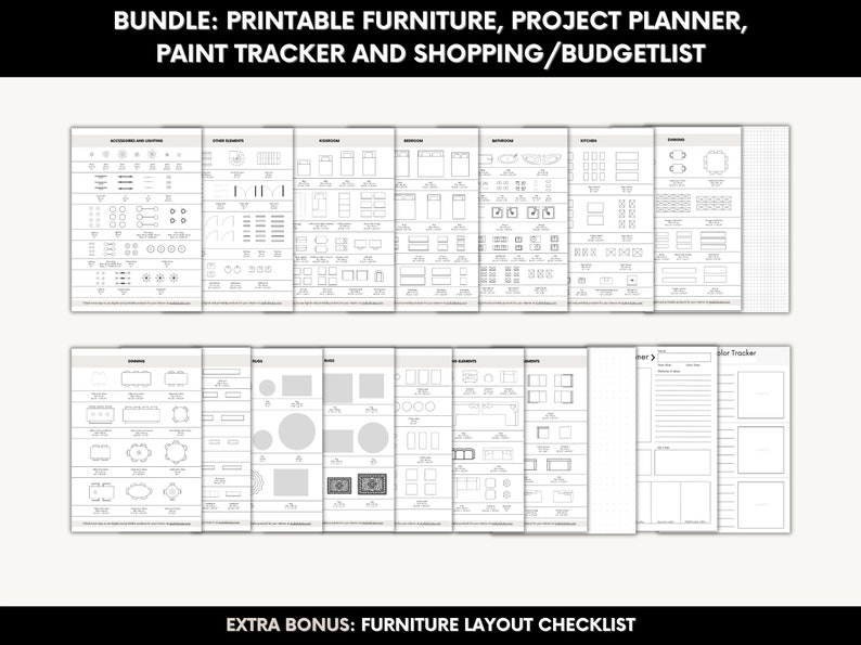 Printable Scale Furniture Templates, Project Planner, Shopping Budget