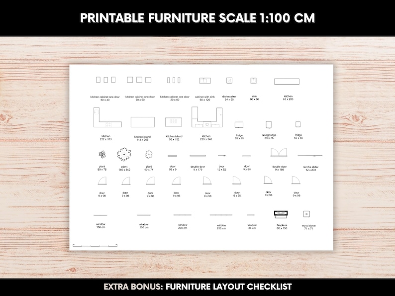 Printable Scale Furniture Template 1:100 Interior Design Floor Plan Kit ...