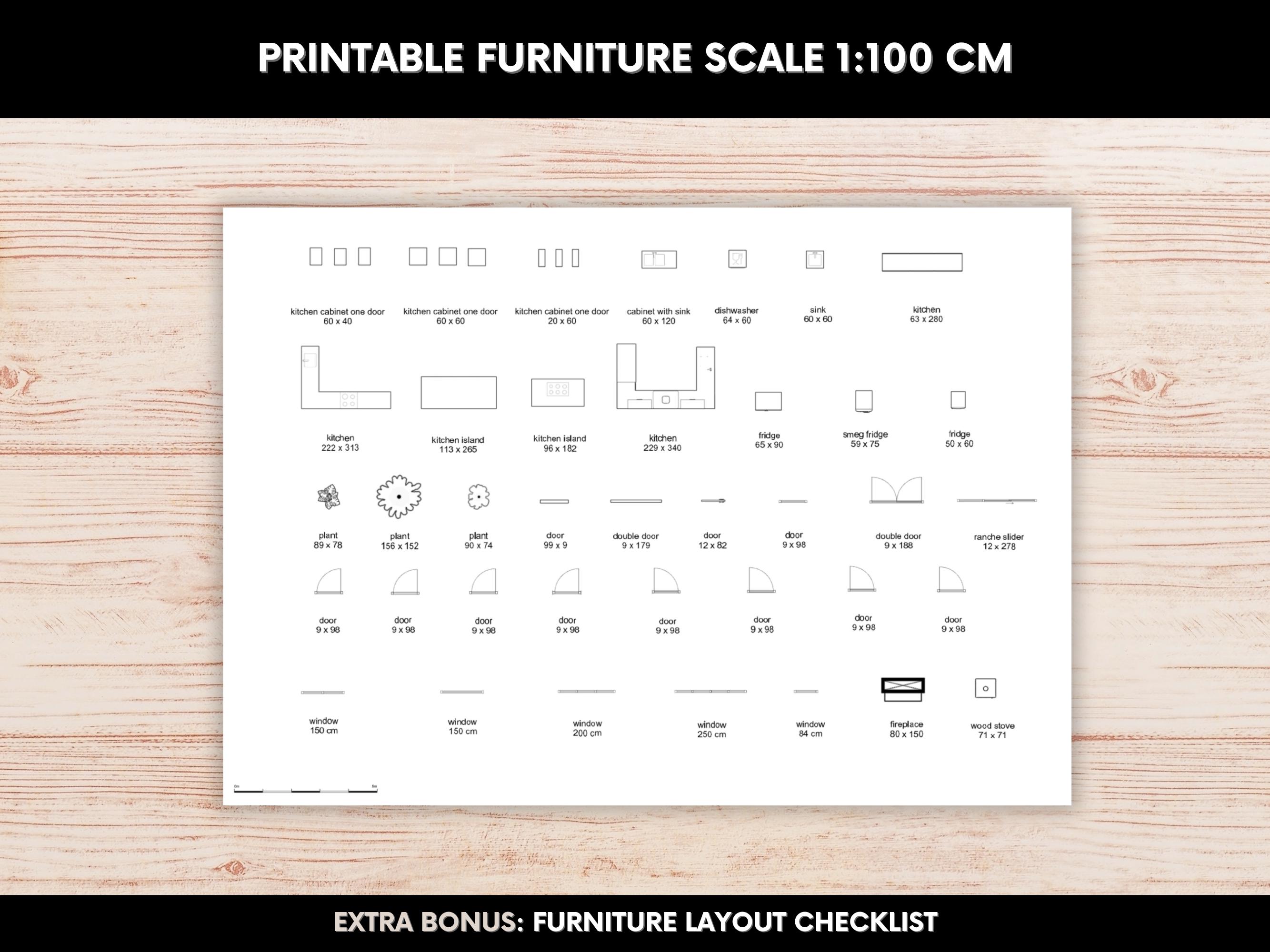 Printable Scale Furniture Template 1:100 Interior Design Floor Plan Kit ...