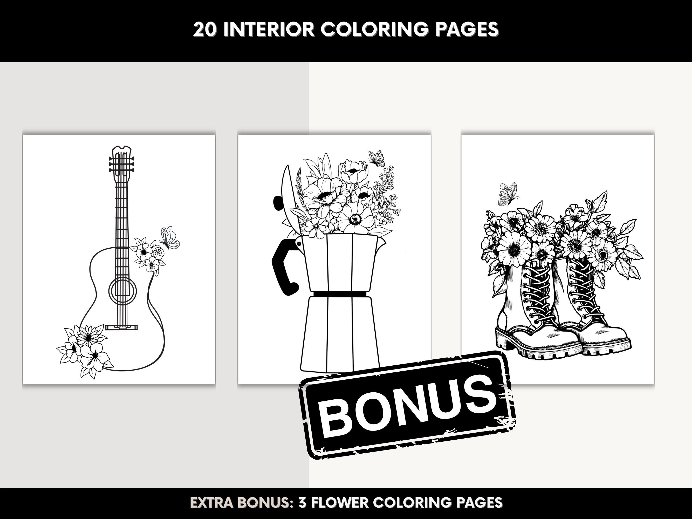 Cozy Home Coloring Pages, Living Room, Kitchen, Bedroom, Bathroom