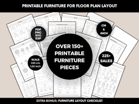 Printable Scale Furniture Templates Interior Design 1:50 Scale DIY Miniature Furniture Cutouts For Floor Plan Layouts Home Decor Planning