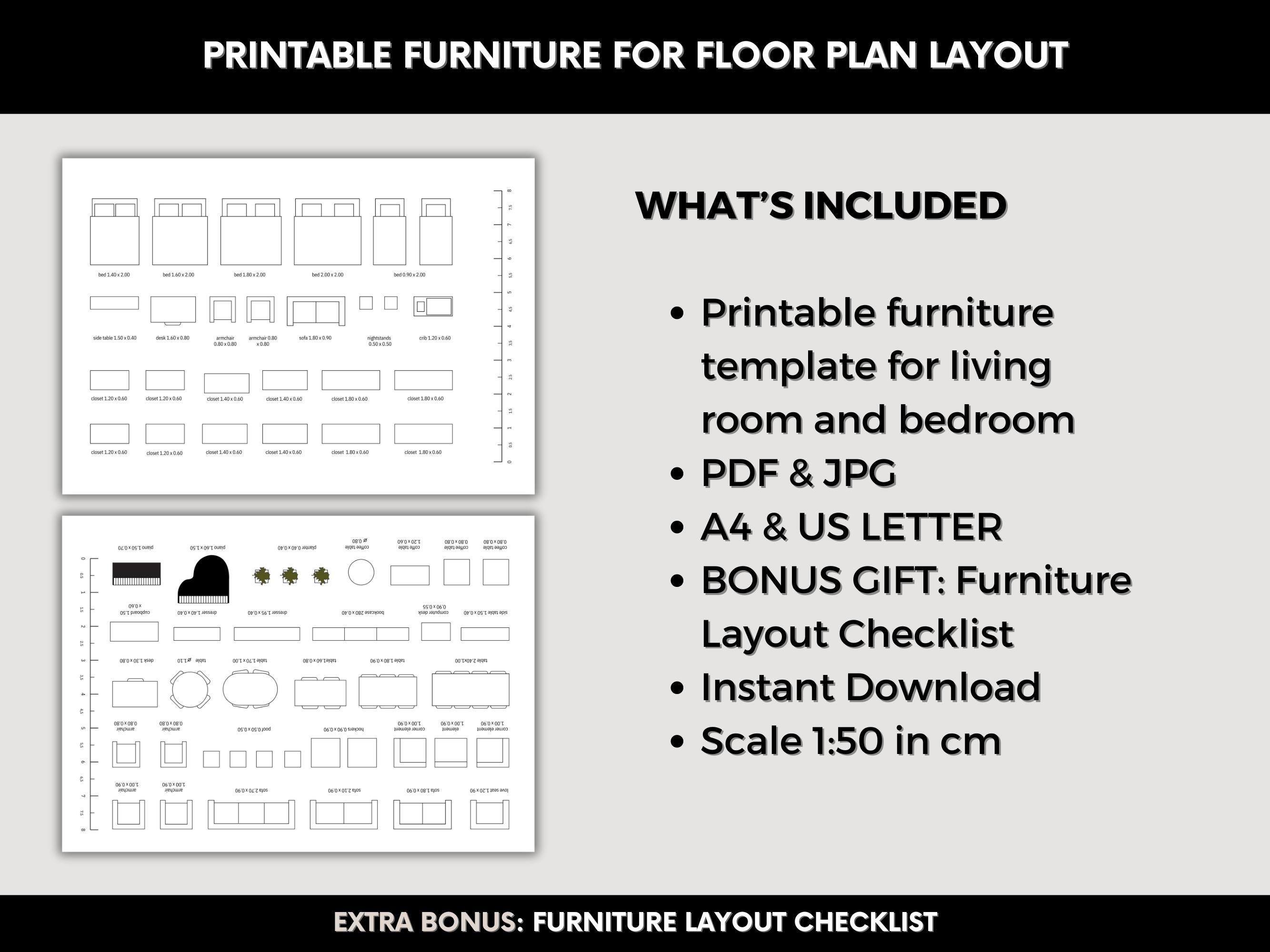 Printable Furniture Template for DIY Floorplan Design, Template Scale ...