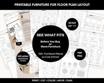 1/4″ Scale Furniture Templates for Floor Plans | 150+ Printable Room Planner Pieces