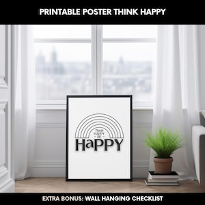 Motivational Quote Trendy Wall Art Print, Think Happy Poster, Home Decor Gift, Positive vibes, Home Deco, Positive Quote Typography Hanging