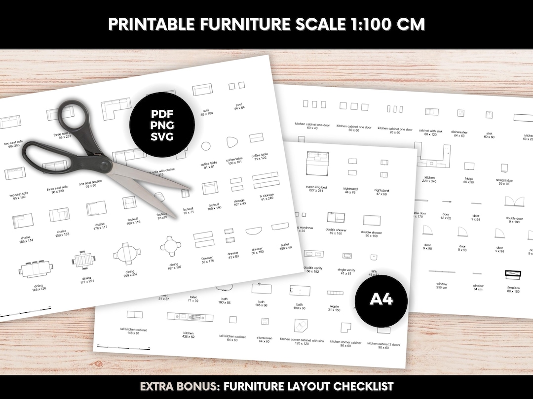 Printable Scale Furniture Template 1:100 Interior Design Floor Plan Kit ...