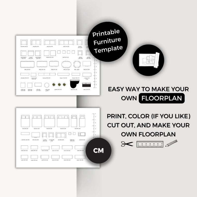 Printable Furniture Template for DIY Floorplan Design, Template Scale ...