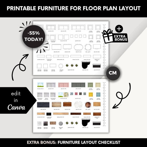 Editable Furniture Template Kit, DIY Floor Plan & Room Design in Canva, Canva Design Kit, Editable Floor Plan Furniture, DIY Home Design,