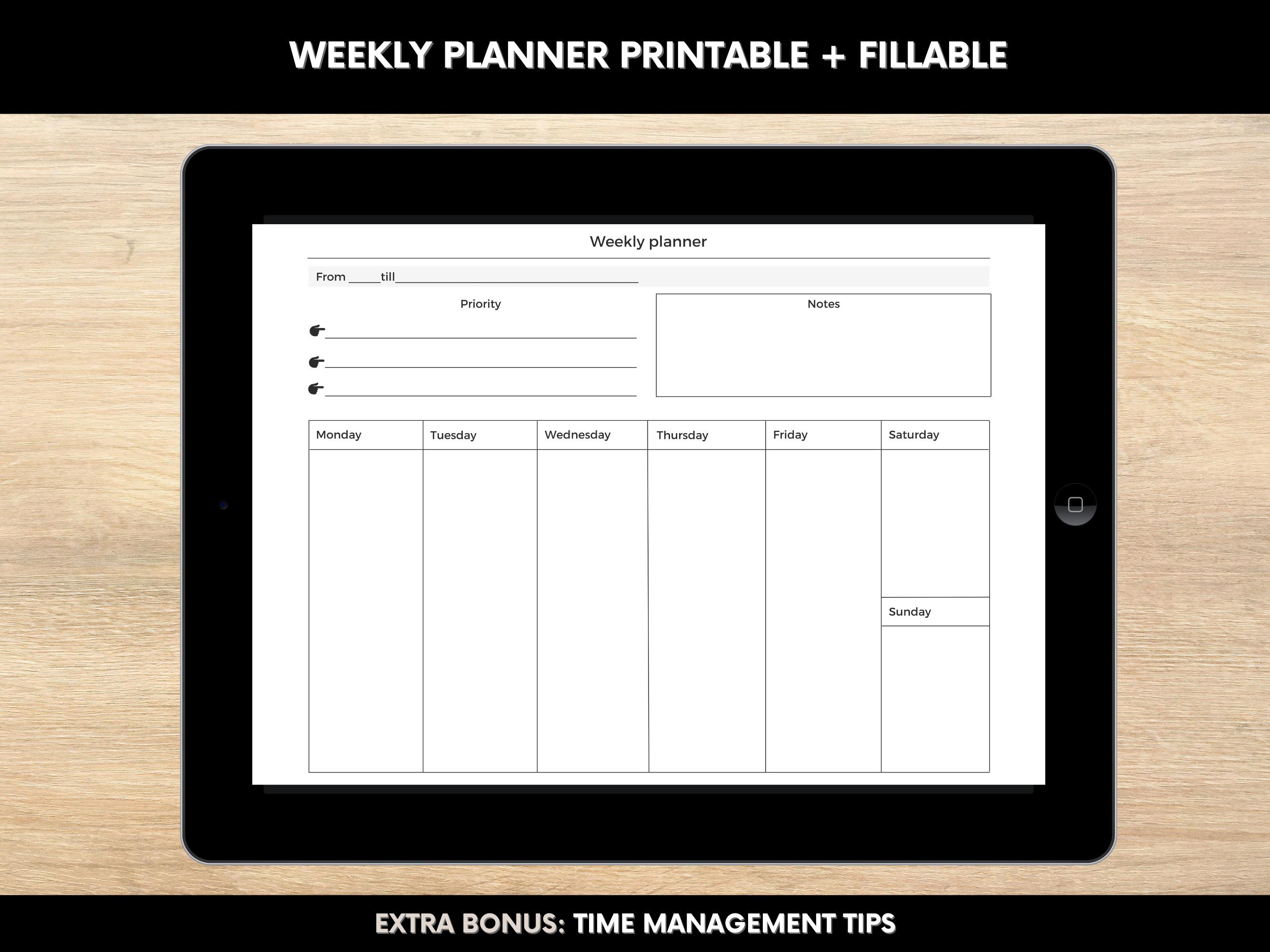 Planner Printable, Weekly Organizer, Black and White Weekly Planner ...