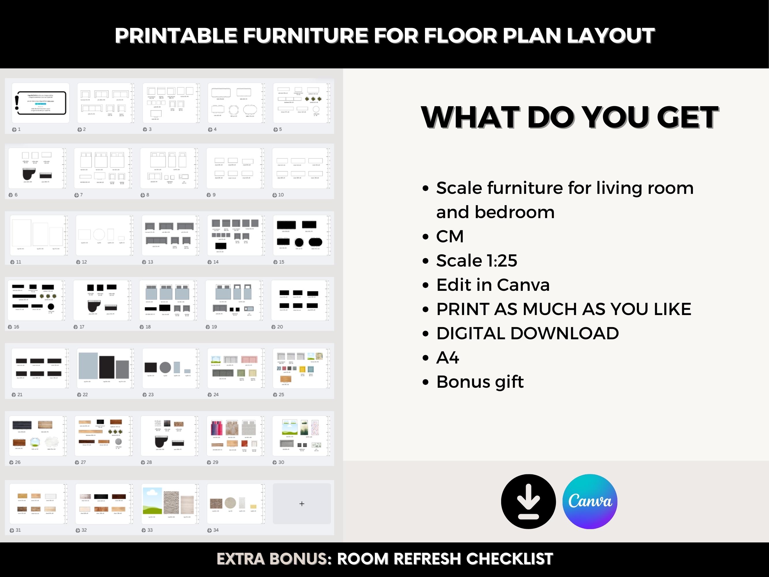 Editable Furniture Template Kit, DIY Floor Plan & Room Design in Canva ...