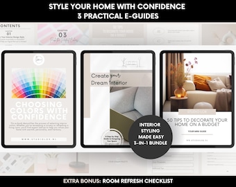 Interior Design E-Book Bundle | Choose Color Guide, Budget Decor Tips & Dream Home Workbook | Home Styling Planner, Interior Styling Kit DIY