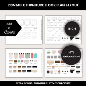 Meubelplattegrond, aanpasbare afdrukbare en bewerkbare meubelplattegrondsjablonen, oplossingen voor interieurontwerp, meubelclipart DIY