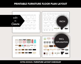 Furniture Plan Rooms, Customizable Printable and Editable Furniture Floor Plan Templates, Interior Design Solutions, Furniture Clipart DIY